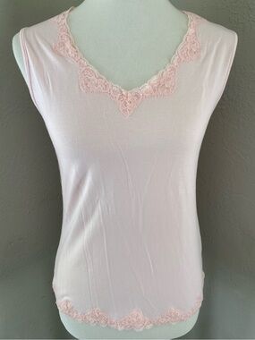 Romantic Pastel Pink Sequin Lace Trim Coquette Dollette Fairy Shabby Chic Top M